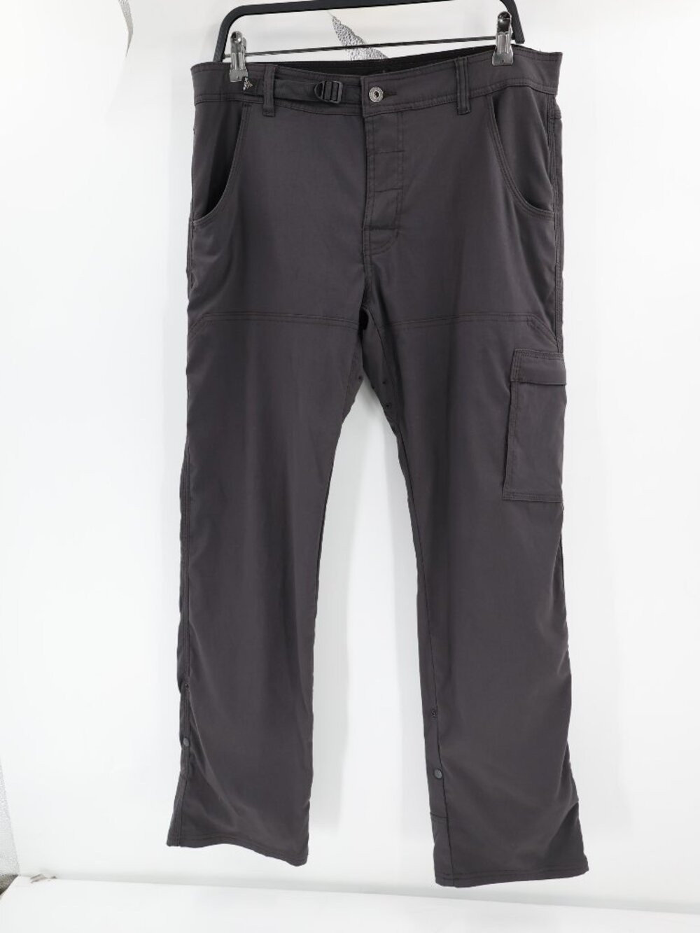 Prana Pants Mens Medium Stretch Zion belted Slim Straight Roll Up Hiking Gray